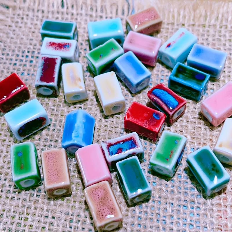 20 Rectangular Ceramic Beads for DIY Hanging Ornaments